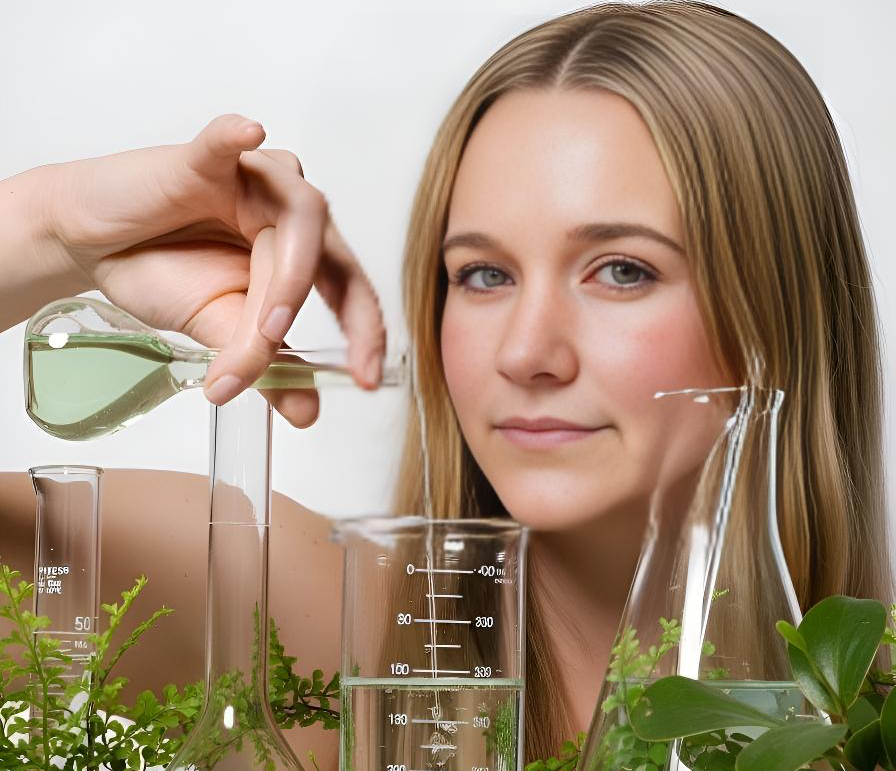 Woman making skincare with beakers